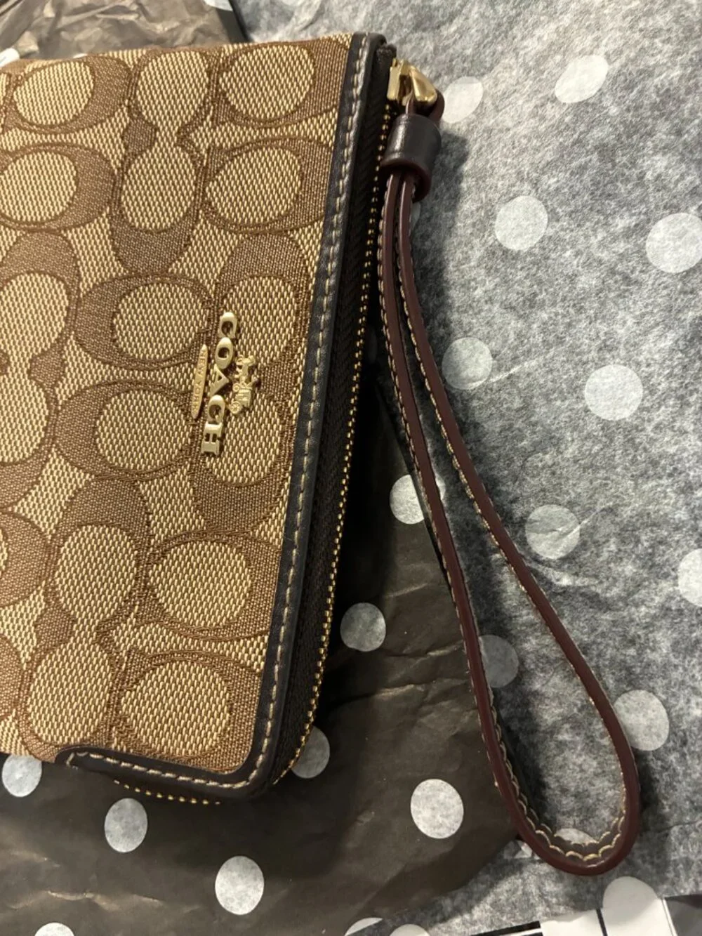 Coach Tan and Brown Signature Wristlet